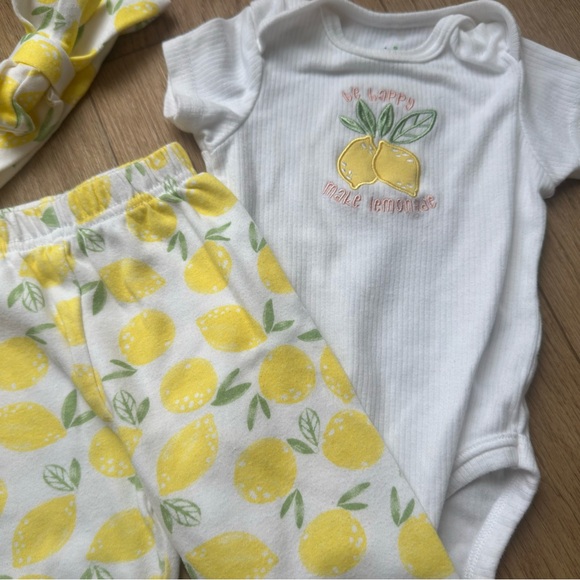 Chick Pea Baby 6-9M 3 Piece Lemon Matching Set, Summer Outfit, Baby Girl Outfit - Picture 2 of 7